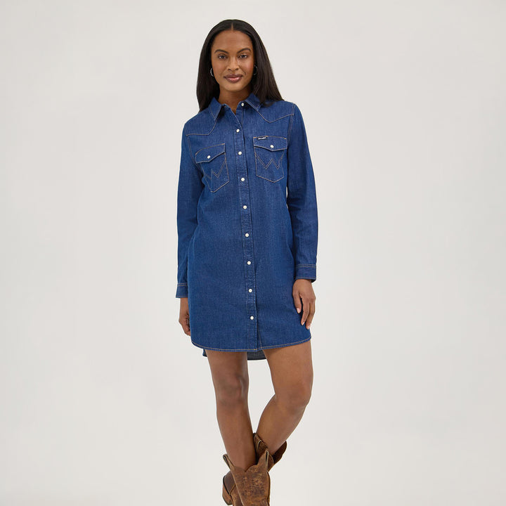 Western Snap Denim Dress #112373761