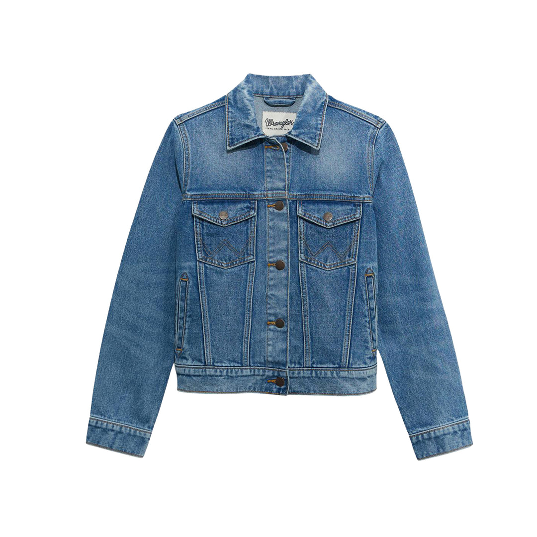 Blue denim jacket on a white background