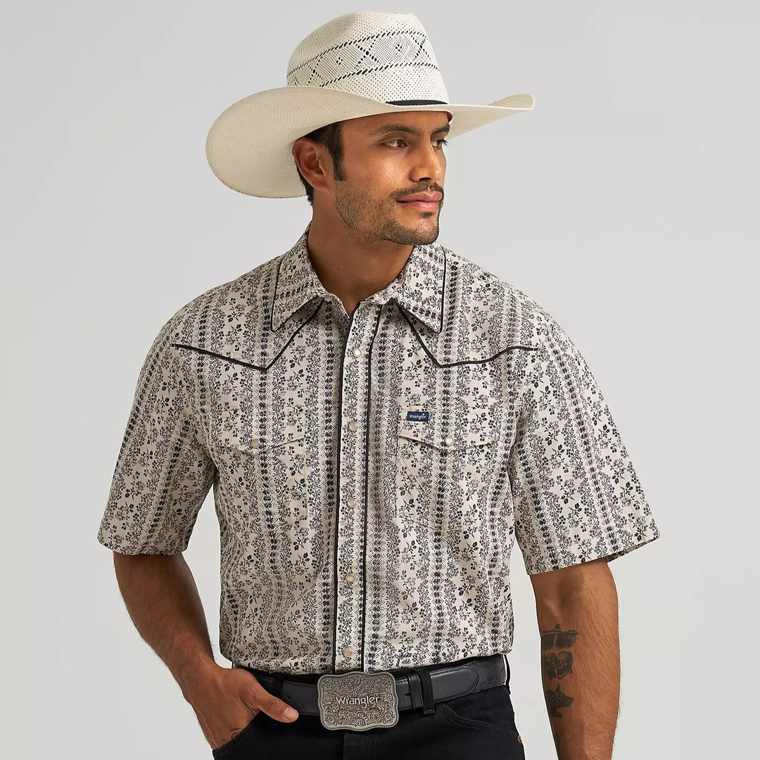 Piped Printed Western Snap Shirt #112374815