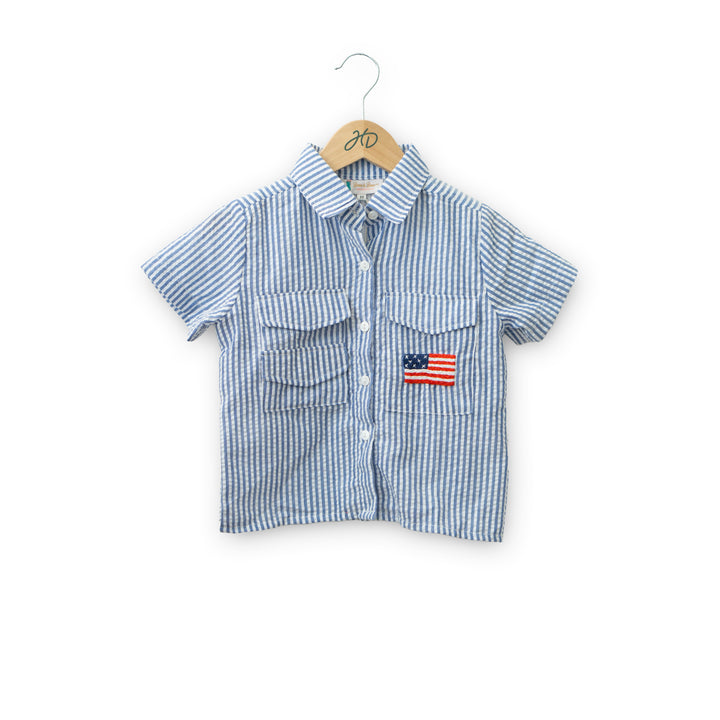 Kids American Flag Seersucker Shirt