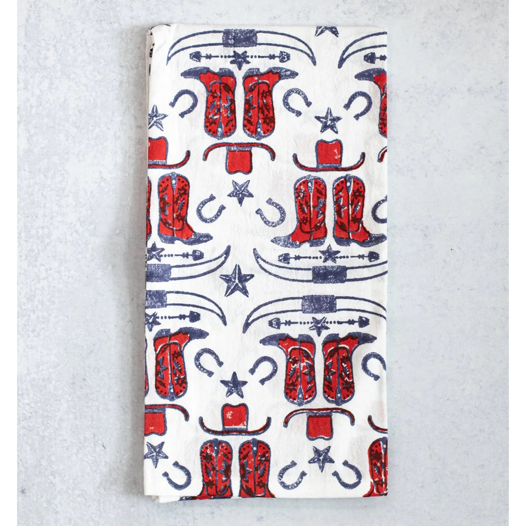Cowgirl Boots Block Print Tea Towel