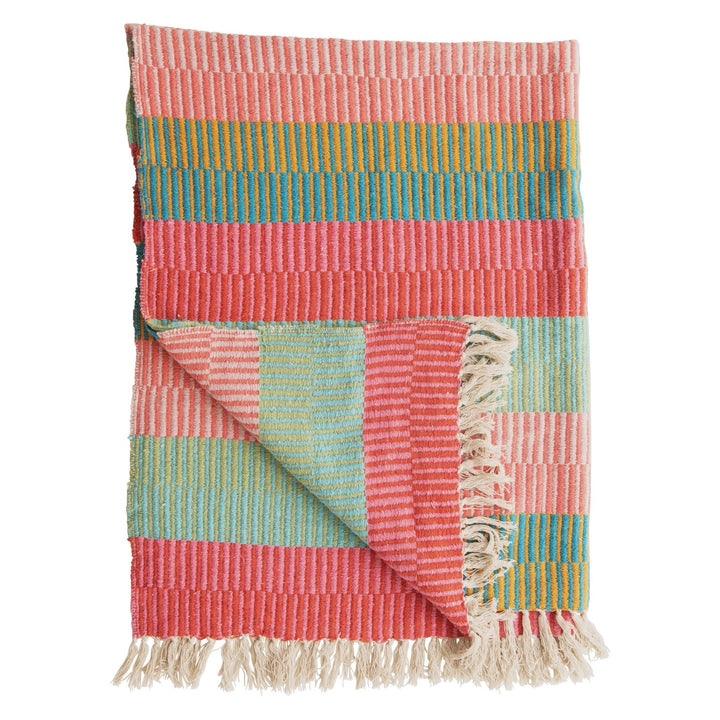 Bright Striped Cotton Throw Blanket #DF4532