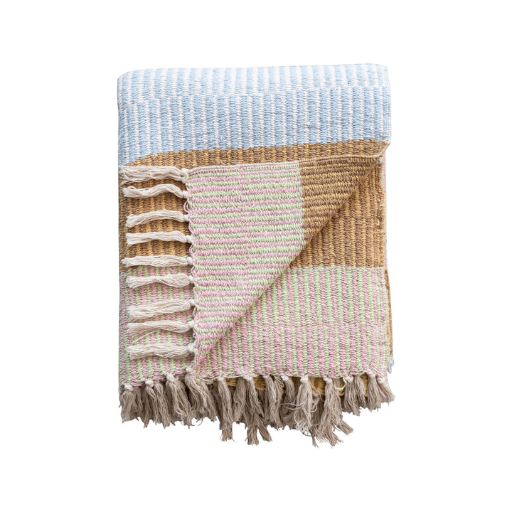 Tan Striped Cotton Throw Blanket #DF9196