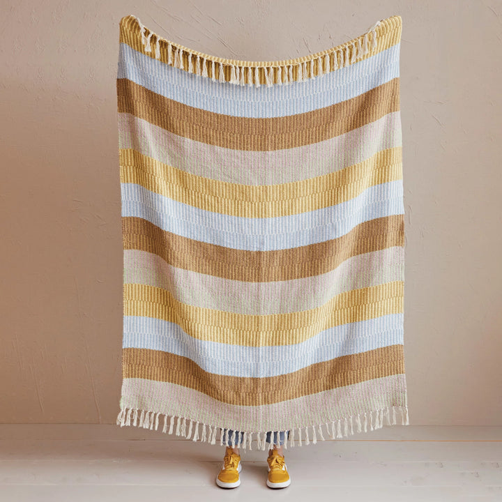 Tan Striped Cotton Throw Blanket #DF9196