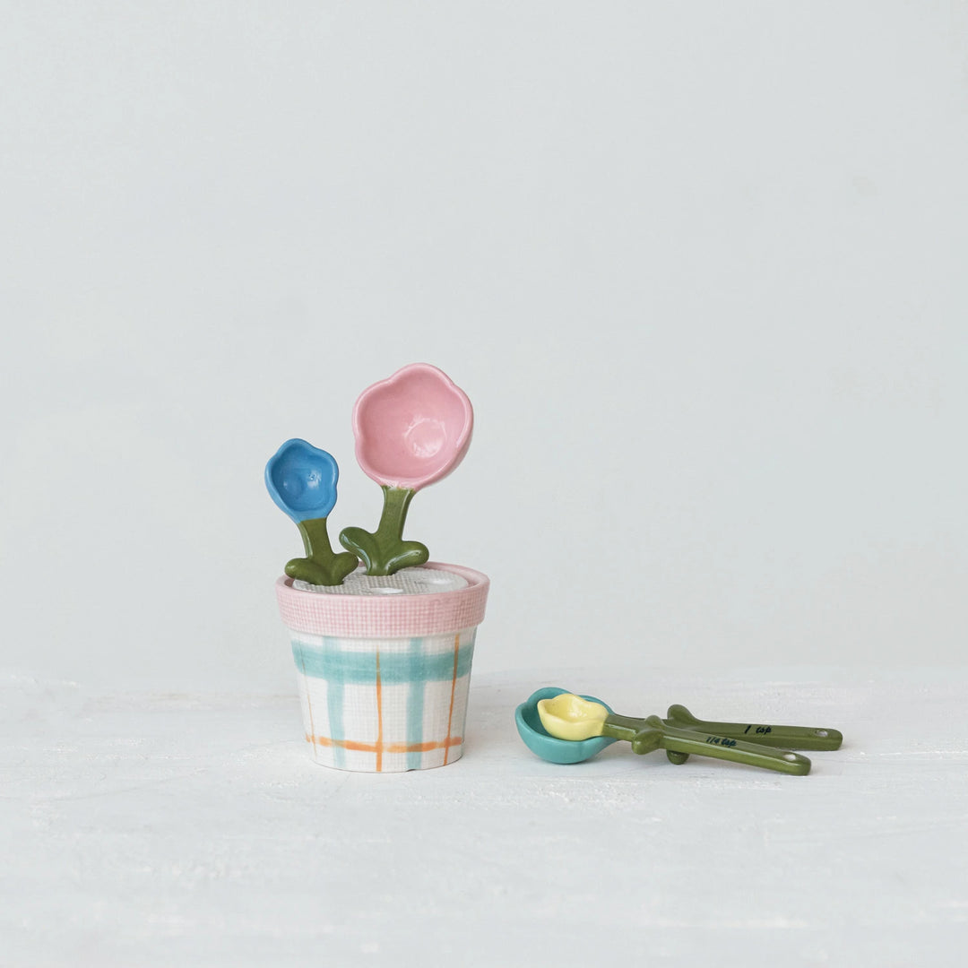 Flower Pot Stoneware Measuring Spoon Set #DF9676
