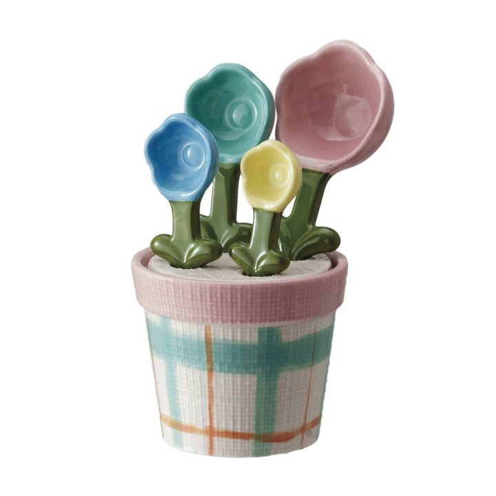 Flower Pot Stoneware Measuring Spoon Set #DF9676
