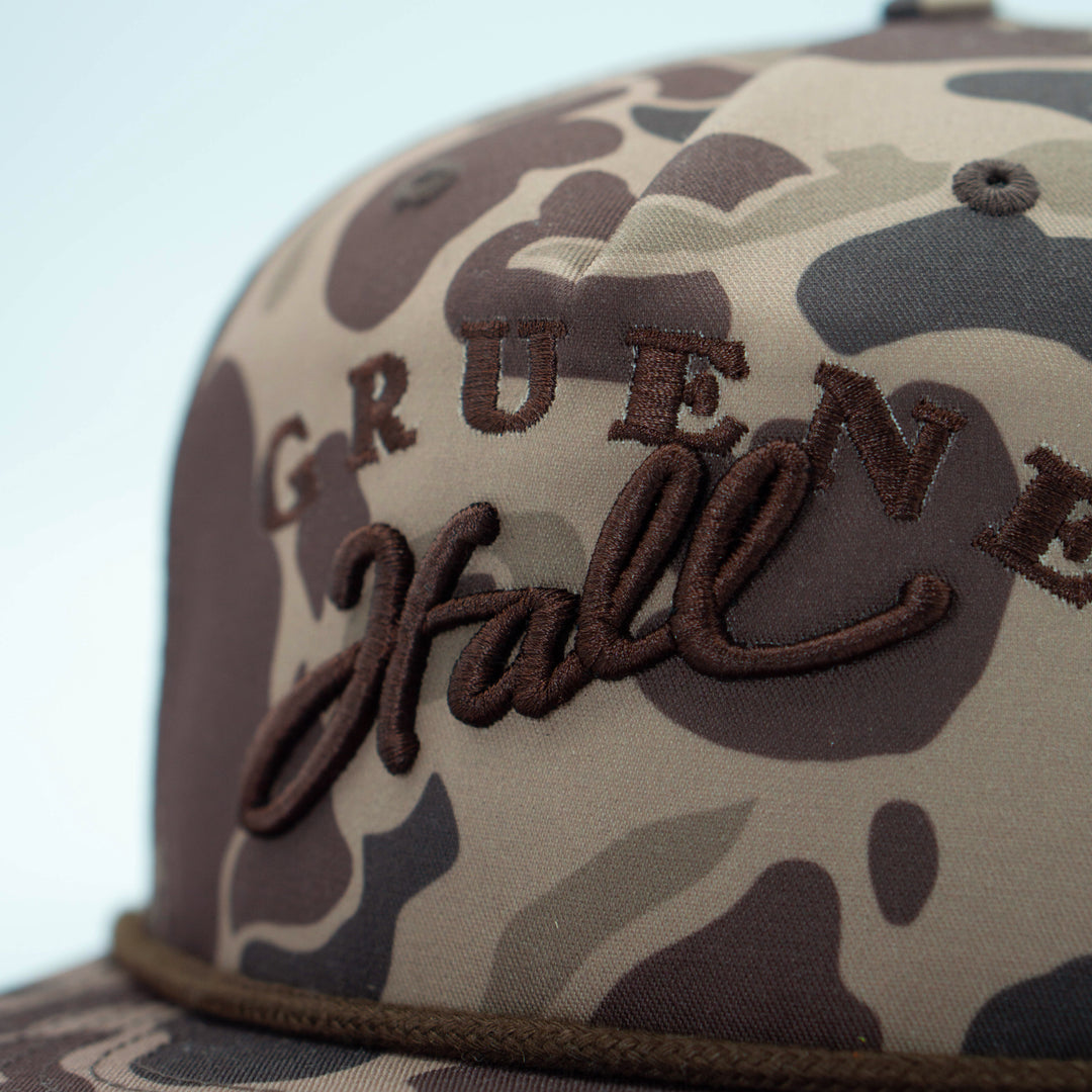 Gruene Hall 3D Embroidered Logo Bark Duck Camo Rope Cap #256P
