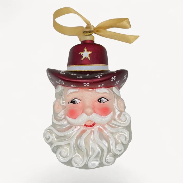 Maroon Cowboy Santa Ornament
