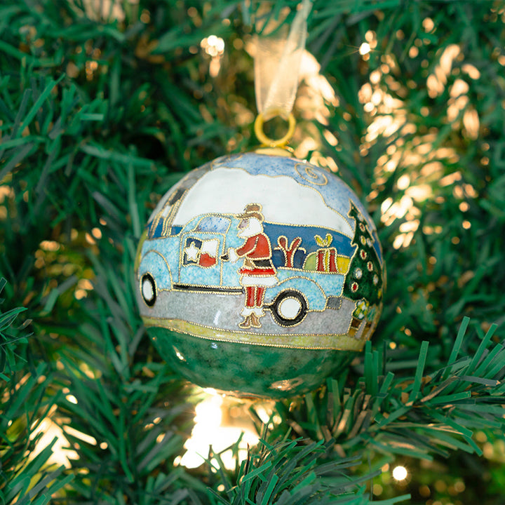 Cowboy Santa Vintage Truck Cloisonné Ornament #19132-O
