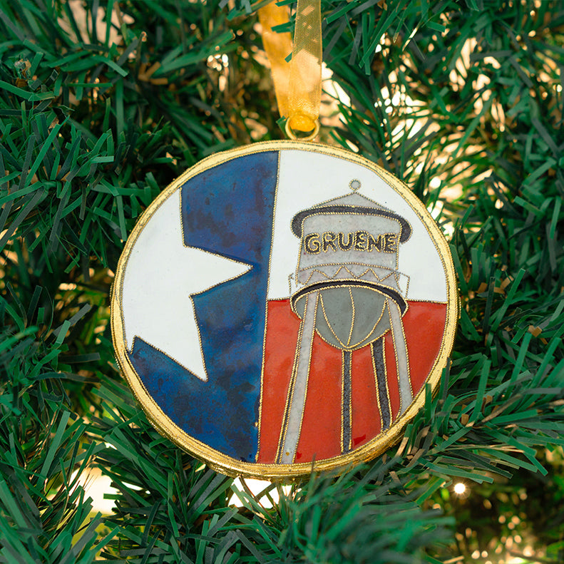 Gruene Water Tower Disk Cloisonné Ornament #18834-O