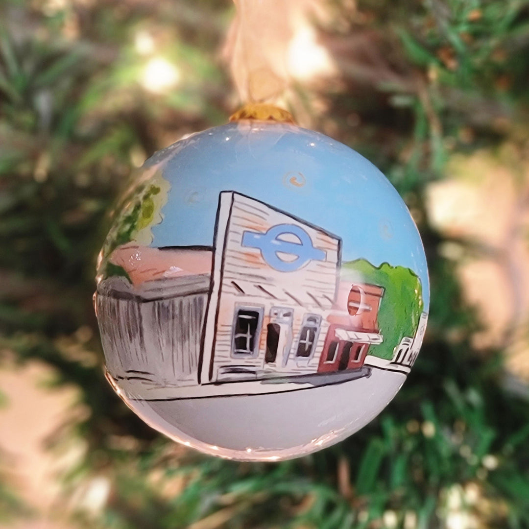 Gruene Town Scene Glass Ornament