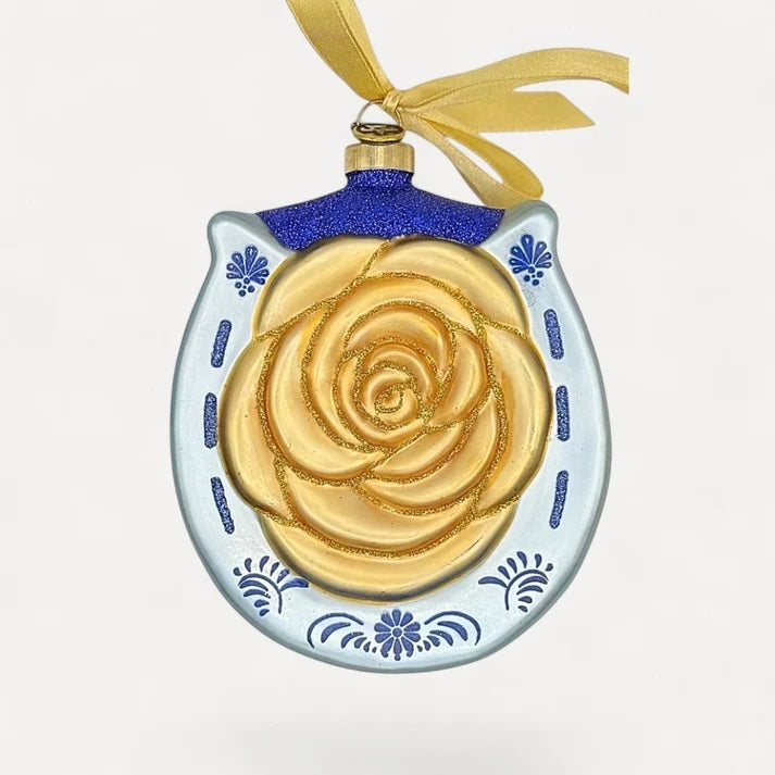Lucky Horseshoe Yellow Rose Ornament