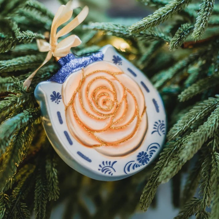 Lucky Horseshoe Yellow Rose Ornament
