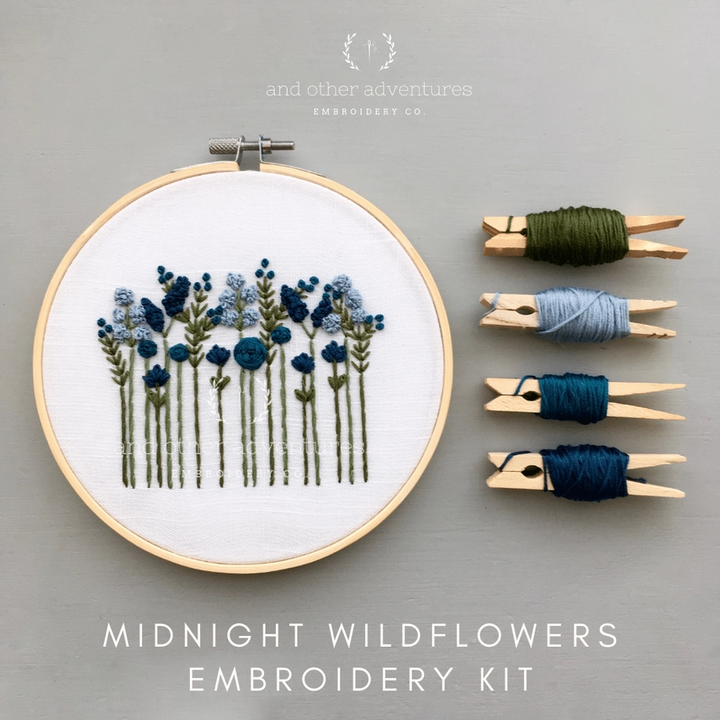 Midnight Wildflowers Hand Embroidery Kit #4042WS