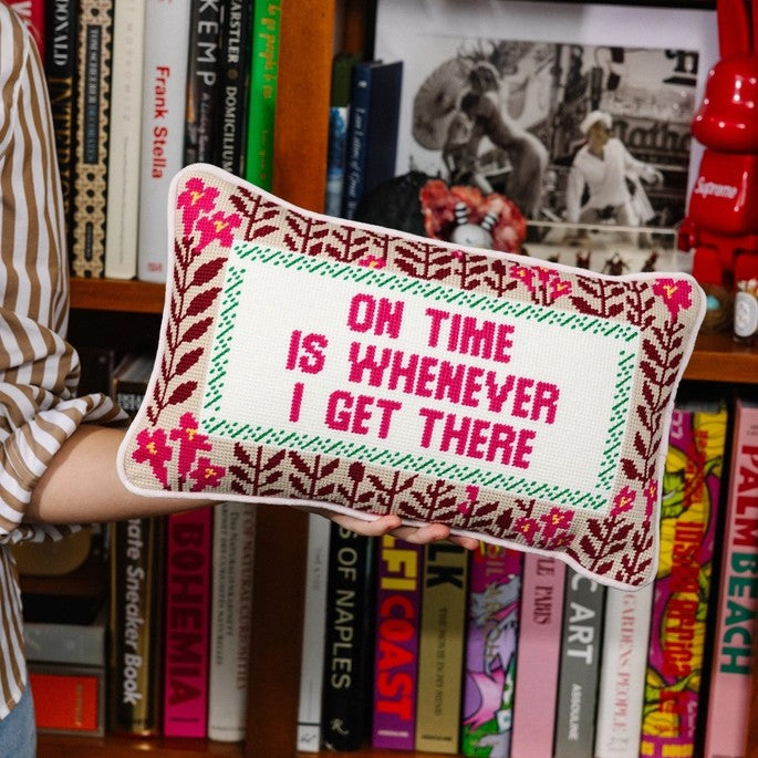 On Time Needlepoint Pillow