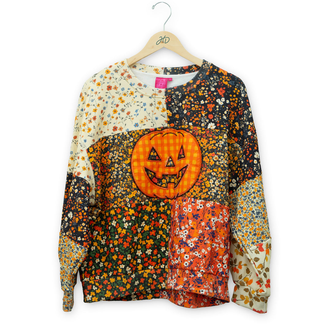 Colorblock Floral Gingham Pumpkin Sweatshirt #HOLID26N376