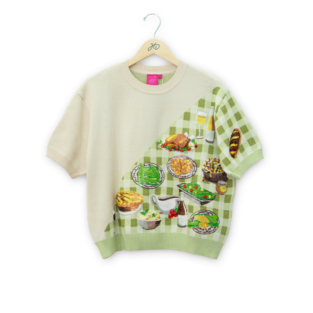 Gingham Colorblock Thanksgiving Knit Shirt #HOLID26N41
