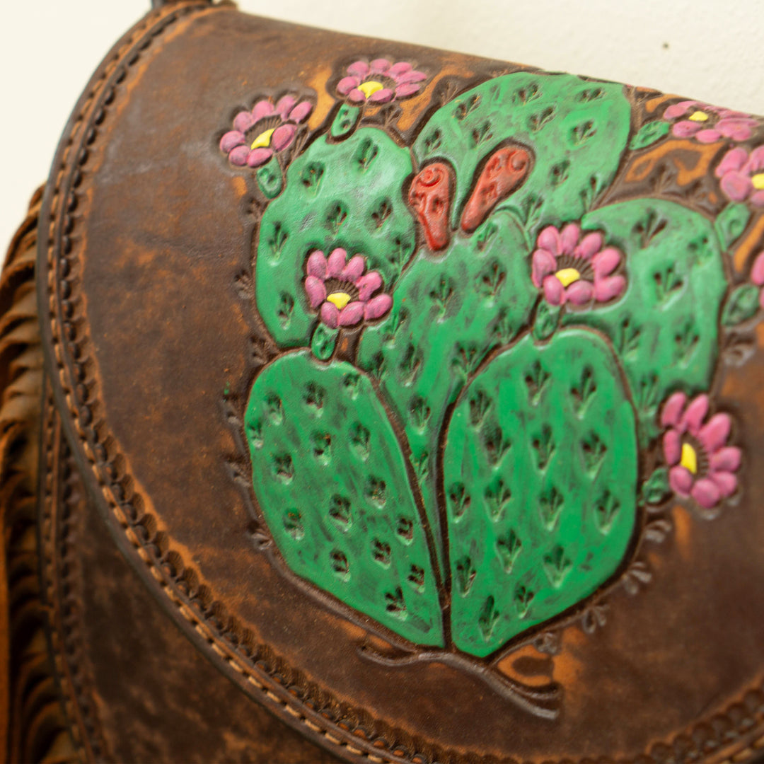 Prickly Pear Cactus Tooled Leather Purse #SB25