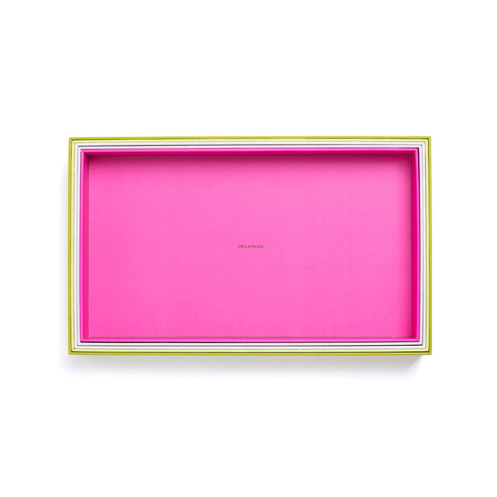Nested puzzle trays on a white background