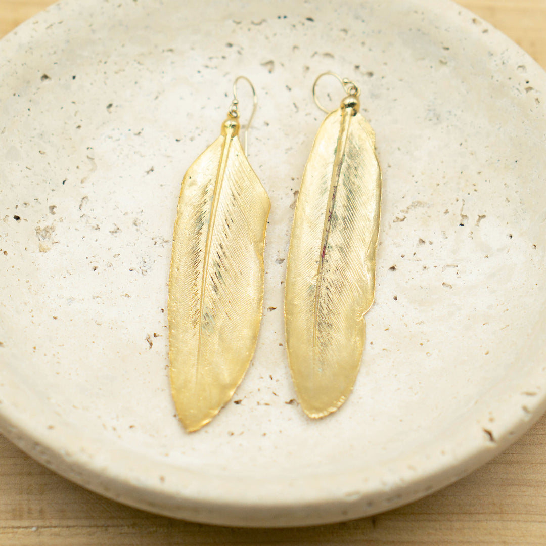 Gold Feather Earrings