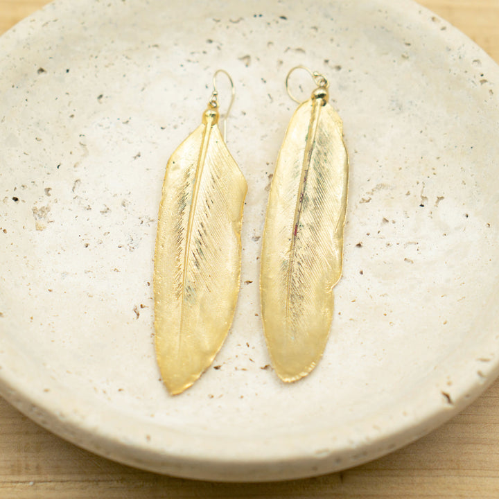 Gold Feather Earrings