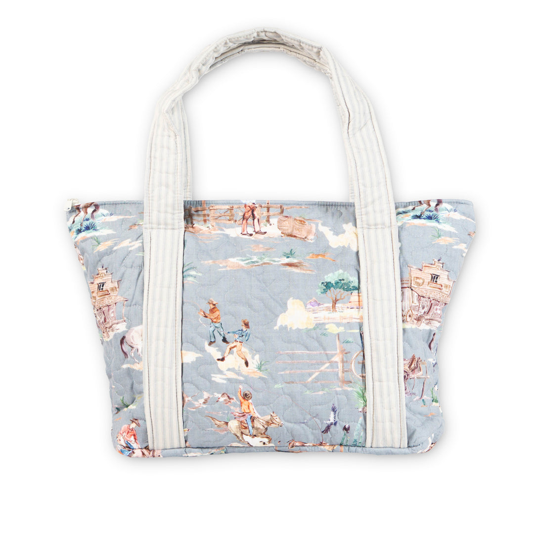 Retro Cowboy Quilted Zipper Tote Bag