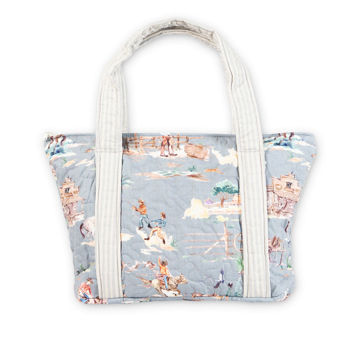 Retro Cowboy Quilted Zipper Tote Bag