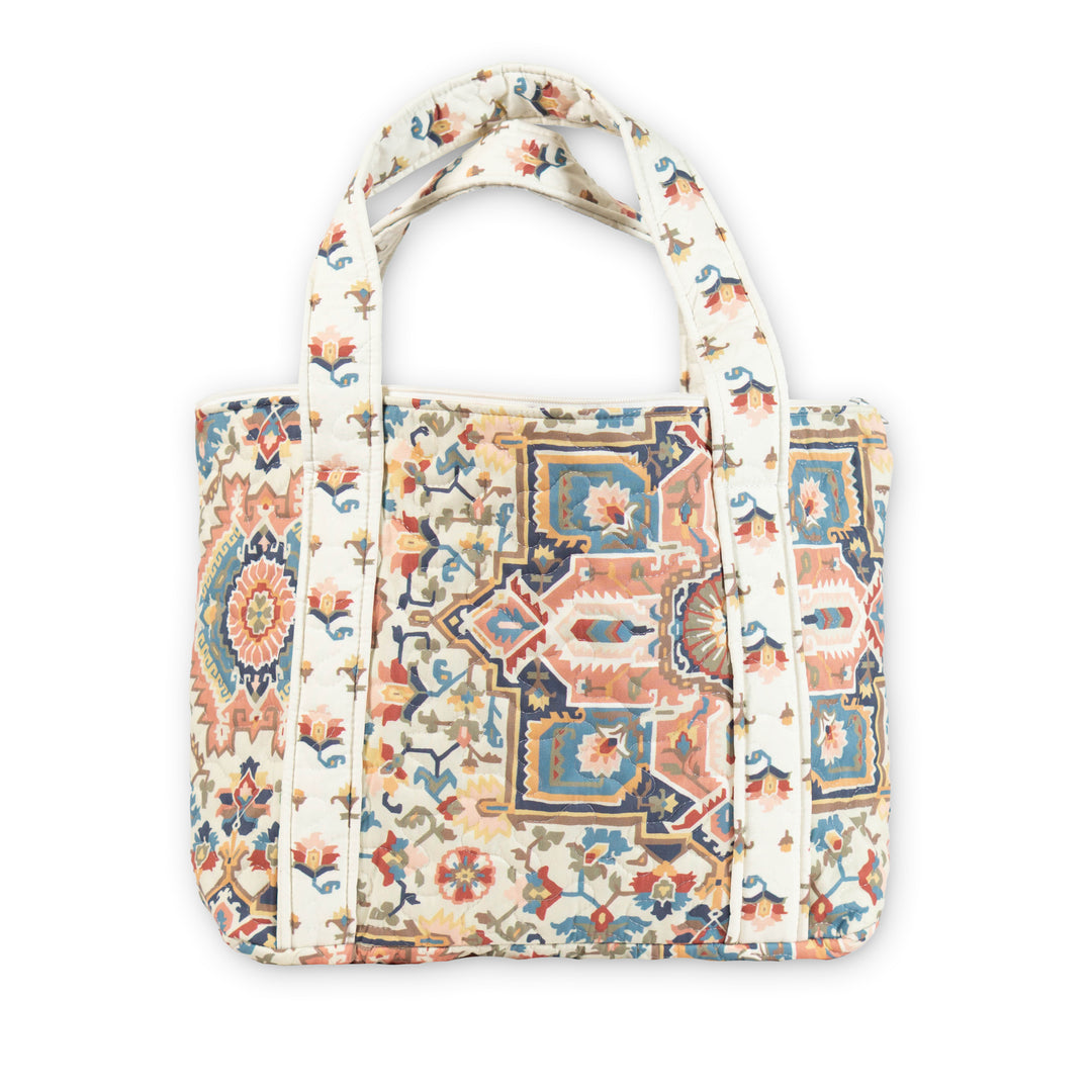 Kaia Medallion Quilted Zipper Tote Bag