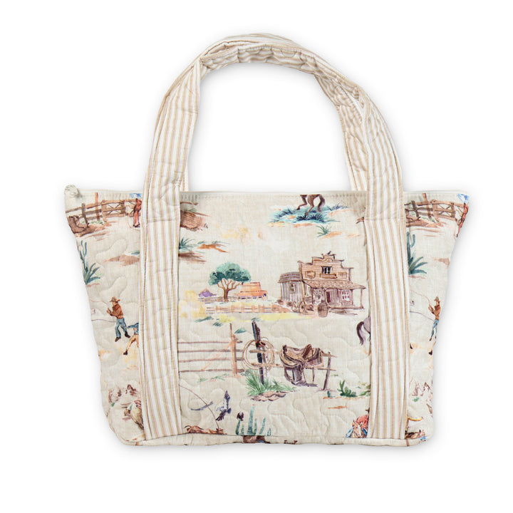 Retro Cowboy Quilted Zipper Tote Bag