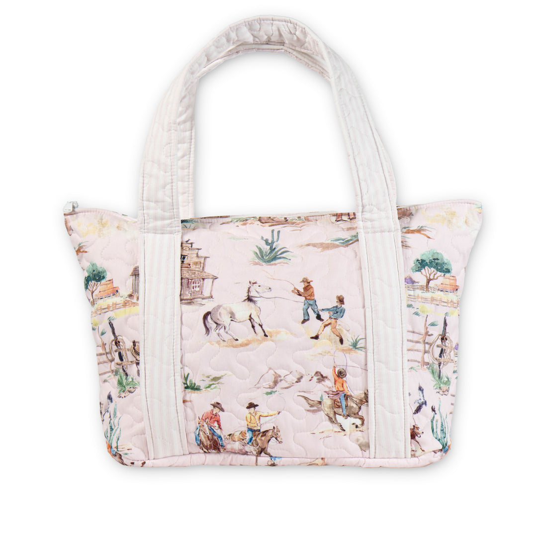 Retro Cowboy Quilted Zipper Tote Bag