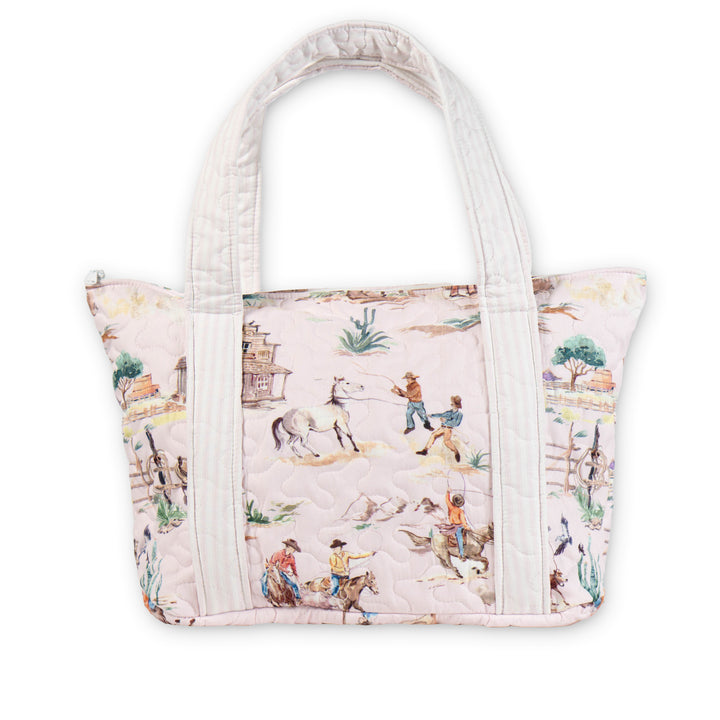 Retro Cowboy Quilted Zipper Tote Bag