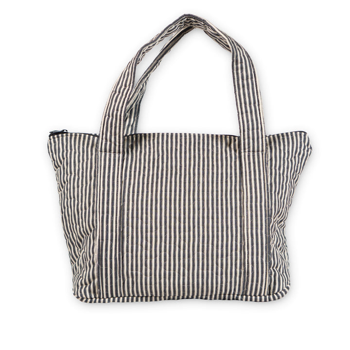 Ticking Stripe Quilted Zipper Tote