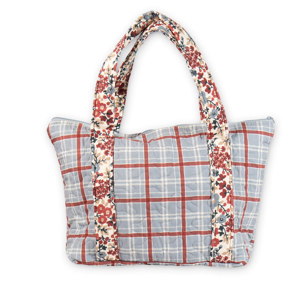 Willow Plaid Quilted Zipper Tote Bag