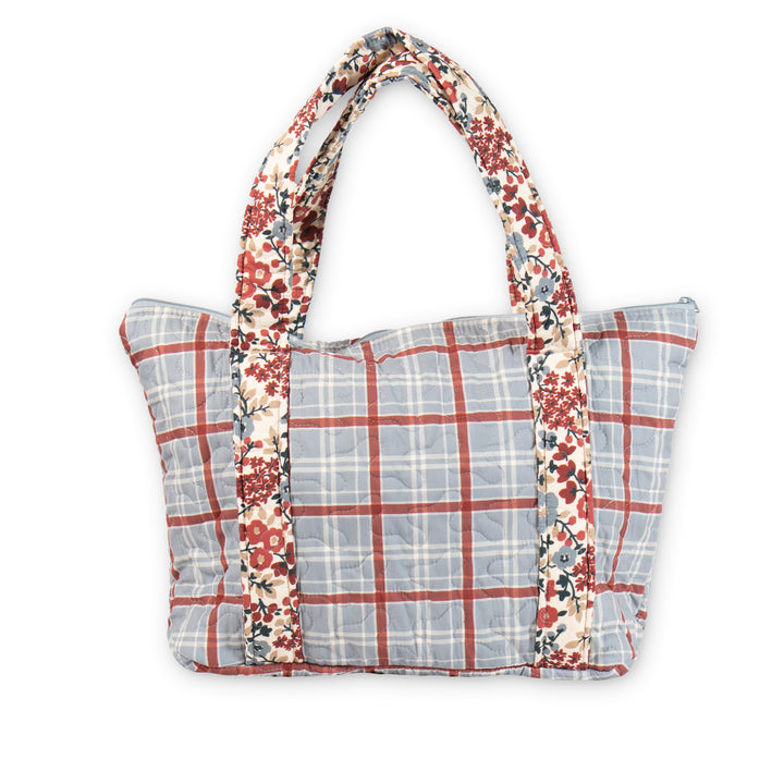 Willow Plaid Quilted Zipper Tote Bag